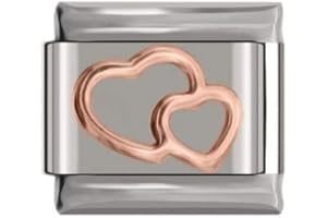 No Brand Name Double Heart Charm in Rose Gold - fit all classic 9mm Italian Style Charm Bracelet - UK stock