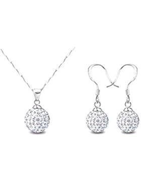 Damen-Schmuck Halskette und Ohrringe Sterlingsilber 925 Kristalle Anhänger Kugeln 10mm.
