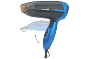 Pritech - Asciugacapelli da viaggio pieghevole, mod. TC-2260 - agli ioni, beccuccio per concentrare l’aria, 2 velocità, ideale per viaggi e per quando sei fuori di casaAsciugacapelli piccolo. blu