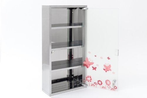 60cm Medizinschrank Arzneischrank Edelstahl matt Glas XXL Hausapotheke Schmetterlinge - 8