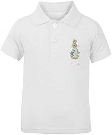Sew Sew Special Girls Peter The Rabbit Personalised Polo Shirt. (White, 6-12 Months)