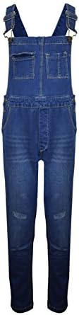 Kids Girls Boys New Denim Childrens Stretch Dark Wash Dungarees Playsuit Jumpsuit Long UK Jeans Bib Overalls Pinafore Cotton Age 7-13 Yr