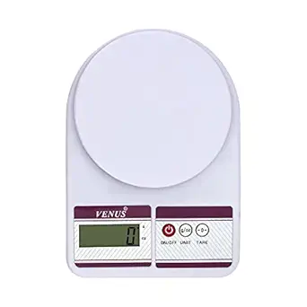 Venus Electronic Digital Kitchen Weighing Scale, Food Weight Machine for Home, Baking, Health 10 kg Battries Included - (White)