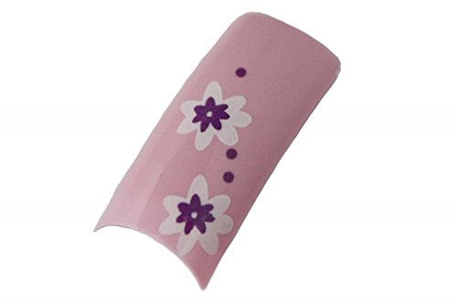 Effect Beauty 50pcs Pink, White & Purple Flowers Acrylic Pre-Designed Nail Tips - Tip Sizes 1-10