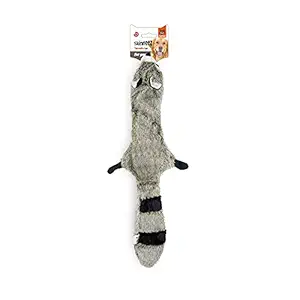 Barkbutler x Fofos Dog Toy Skinneez Raccoon Squeaky Dog Toy, Grey | for Small-Large Dogs (5-30kgs) | Stuffing-Less Long Dog Toy | Tug Toy with 2 squeakers | Soft Polyester Fabric | Chew, Tug, Fetch
