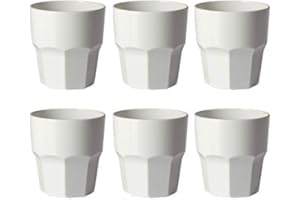 omada Design set de 6 vasos de 30 cl, bebidas o vasos largos, 12,5 cm de alto en plástico, irrompible, apilable, forma octogonal y apto para lavavajillas, línea Unglassy (6 Piezas Blancos)