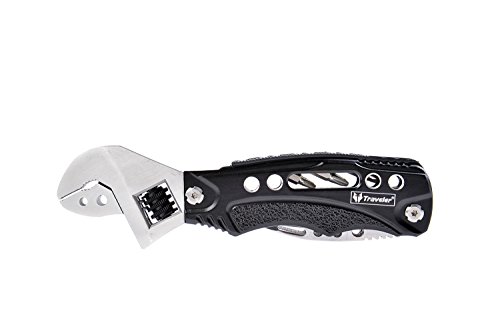 Huntington Traveler Premium Multifunktionswerkzeug: Rollgabelschlüssel, Schraubendreher mit auswechselbaren Bits (3 Bits – 2x Kreuz, 1x Flach), Klinge, Säge und Flaschen- / Dosenöffner, Edelstahl, MT093 (DE) - 2