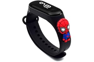 Kids Digital Smart Watch – Waterproof LED Wristband for Boys & Girls, Cartoon Superhero Design – Birthday Gift for Ages 2-12 (Multicolor) (Black Spidarmen)