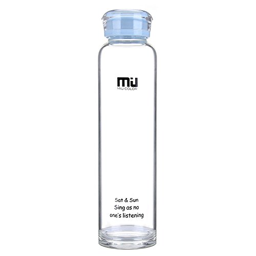 MIU COLOR® Trinkflasche BPA-Frei 460ml, Wasserflasche Glas, Glasflasche für Smoothie und Obstsaft oder zu Hause geeignet. (Hellblau)
