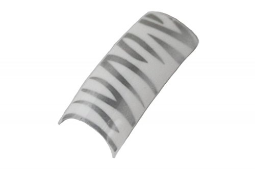 Effect Beauty 50pcs White & Silver Animal Stripes Pre-Designed Nail Tips - Tip Sizes 1-10
