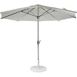 SORARA Parasol Jardin | Blanc | Ø 300 cm / 3m | Rond Apple | Diamètre du mât Ø 48 mm| Commande à Manivelle (Pied excl.)