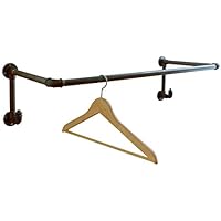 Garderobe Schwarz aus Metall (Breite 80cm) für Kleiderbügel und 2 Kleiderhaken Wandbefestigung Industrial Design Wandgarderobe belastbar und stabil