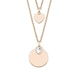 Layering-Kette mit Münz-und Herz-Anhänger für Damen aus IP Rosebeschichtetem Edelstahl