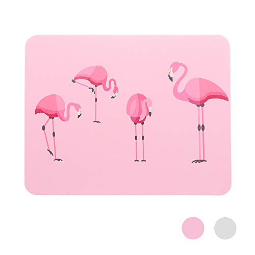 A Tailor Bird Alfombrillas de ratón de Cuero de la PU, Patrón de Flamenco Impermeable Ultra Fina Juego de Ordenador Cojín de Escritorio para Gaming, Oficina, Portátil, Doble-Cara(Rosa-Plata)
