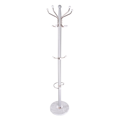 Hapilife 15 Hanging Hook Traditional Floor-Standing Hat and Coat Stand With Marble Base - Multiple Colour (Silver)