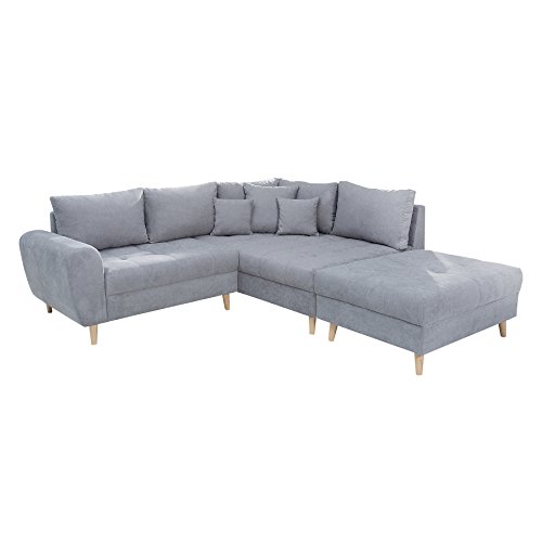 Invicta Interior Design Ecksofa Baltic Hellgrau 250 cm Sofa Couch Couchgarnitur Nosag Polsterung mit Hocker und Kissen