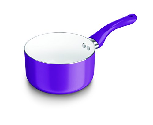 bratmaxx 09742 Stielkasserolle, Keramikbeschichtung, backofengeeignet, Topf mit Thermoboden, Induktion, fettarm kochen, aluminium, 16 cm, lila
