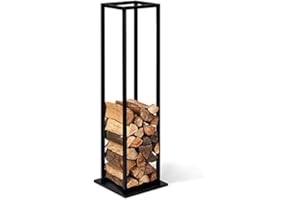 IDMarket - Range bûches vertical acier noir avec étagère H.112 CM pour cheminée