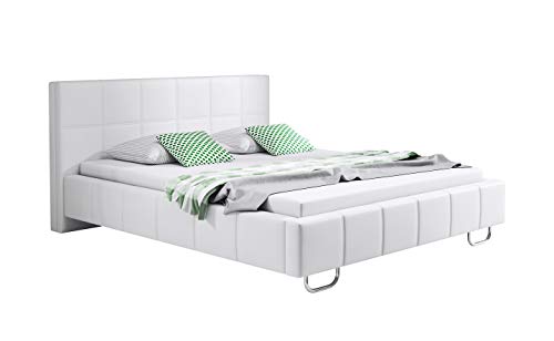 muebles bonitos Cama de Matrimonio Moderna Sofia con somier de láminas para colchón de 150x190cm Blanco diseño Italiano Elegante