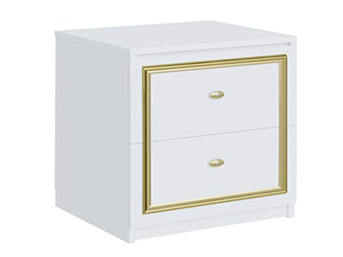 Mirjan24 Nachttisch Eva EV52, Nachtschrank, Nachtkommode, Nachtkonsole, Beistelltisch, Schlafzimmer Set (Weiß/Weiß Lack/Gold)
