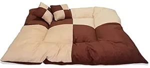 Mellifluous Soft Velvet Cushion Dog Cat Pet- Soft Comfortable , Cozy, Reversible Washable Bed for All Breeds (XL, Cream-Brown)