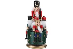 LINGSFIRE Caja de música Cascanueces de Madera, Decoraciones navideñas, 4 Figuras de Soldados, Caja Musical con Reloj y Base Redonda para decoración del hogar, Adornos de Navidad, Regalo (Verde)