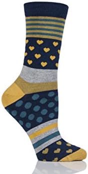 Ladies 1 Pair Thought Juliet Stripes Spots and Hearts Bamboo and Organic Cotton Socks Navy 4-7