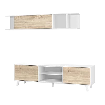 Générique ZAIKEN PLUS Meuble TV scandinave blanc brillant et décor chene - L 180 cm
