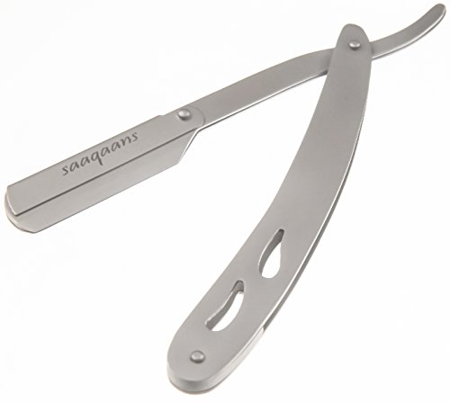 Saaqaans BSR-013 Straight Cut Throat Shaving Razor Manual Traditional Professional Barber Razor for Men With a Stylish Black Pouch (Stainless Steel SAND)