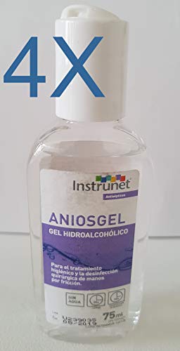 Limpiador desinfectante de manos Hidroalcohólico en Gel Aniosgel, formato portátil 75ml. Pack 4 Unidades. Para la limpieza y desinfección de manos por fricción sin necesidad de agua.