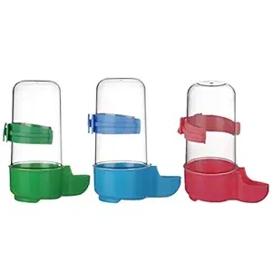 POPETPOP 3pcs Automatic Bird Feeders Bird Water Bottles Food Dispensers Hanging in Birds Cage for Cockatiel Parrots Budgie Lovebirds (Red Blue Green)