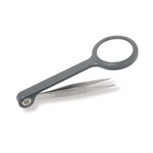 Carson MG-55 MagniGrip 4.5x Magnifier with Attached Fine Point Tweezers, Grey - Image 2