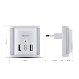 Albrillo LED Nachtlicht Steckdose Orientierungslicht mit 2x Dual USB-Anschluss, Dämmerungssensor, 10 LEDs, 3 Modi, Dimmbar - 2
