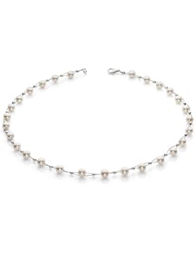 Perlenkette Kette Collier Halskette echte Süßwasser-Perlen creme-weiß Halsschmuck Damen