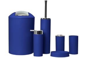 GMMH – Set di 6 accessori da bagno, con dispenser per sapone, porta saponetta e scopino per WC (modello 2a, blu scuro)