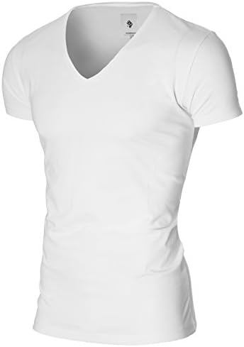 MODERNO Mens Basic T-Shirt Short Sleeve V Neck (MOD2001VN) White EU XL