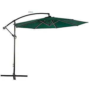 Brandway Side Pole Luxury Garden Umbrella (Round Shape) 10 Ft Thick Waterproof Fabric (Green)