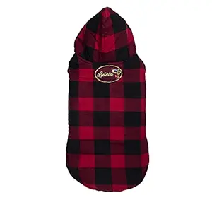 Lulala Dog Plaid Vest Winter Reflective Stripped Winter Coat,Hoddie Jacket Windproof Reversible (Red-Black,XL)