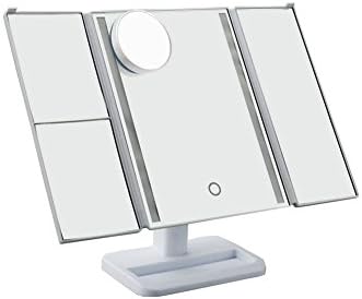 24 LED Lighted Makeup Vanity Mirror,ECTECH 10X/3X/2X/1X Magnifying Soft Natural LED Lighting System for Cosmetic Shaving, Touch Screen, Dual Power Supply, 180°Rotation Trifold Mirror(White)