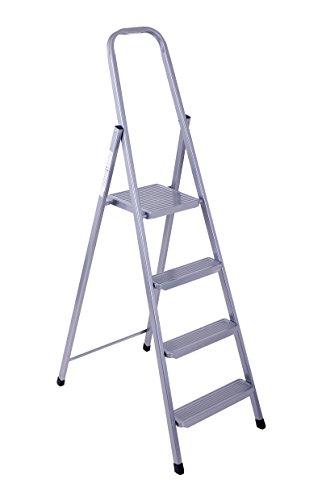 Original Eurogold Sicherheits Stahlleiter Leiter mit 4 Stufen - 150 kg Belastbarkeit - Profi Qualität Made in Europe