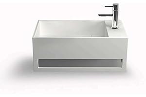 AMBRA MONA D - Lave-mains rectangulaire suspendu - Design Elégant et Raffiné - Solide et Robuste - Entretien Facile - Blanc - 30 x 50 x 20 cm