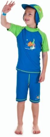 Swimfree Boys Size Large Blue/Green Sun UV Protective Beach Safari Swim Flap Hat For Kids Age 7-10 Years Old