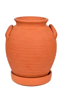 Village Decor Terracotta/Clay Jar Model Planter with Bottom Tray - 10 inch