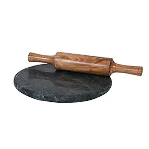 PIEPOT Indian Green Marble Roti Maker With Wooden Belan/Green Marble Chakla 10 Inch Diameter With Belan (Green Marble Chakla With Belan)