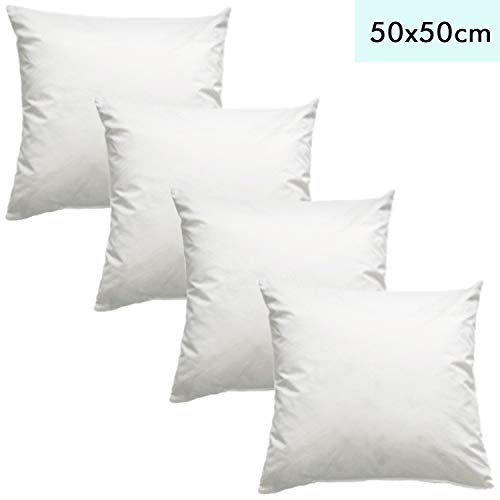 Luxusfeder 4er Set Kissen Daunenkissen 50x50 cm, 500 g Daunen, Kissenfüllung, Sofakissen, Innenkissen Daunen, kuschelweich, deutsches Qualitätsprodukt