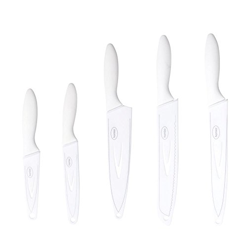 homiez 5-teiliges Messerset ColourCut mit Klingenschutz, Schäl-, Allzweck-, Schinken-, Brot- und Kochmesser, in weiß - 3