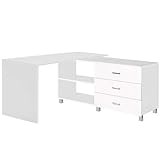 BxHxT in cm: 145x76x120 Miami 805708WE Eckschreibtisch mit 3 Schubladen mit Vollauszügen und 2 Fächern, Autometallic Lackierung in Weiss, Holz, 120 x 14.5 x 7.6 cm