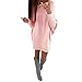 Produktbild Longra Damen Winter Herbst Strickkleid Longpullover mit Rundhalsausschnitt Langarm Basic Kleider Knielang Frauen Stricksweat Strickpullover Sweatkleid (L, Pink)