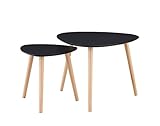 Alsapan Galet Lot de  2 Tables Basses Gigognes Scandinave Vintage Noir Mat Piétement Pin Massif 60-45 cm x 40 x 40 cm