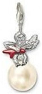 SILVER CHERUB HOLDING A RED GUITAR SITTING ON A PEARL CLIP ON CHARM -925 S/P - FREE P&amp;P I